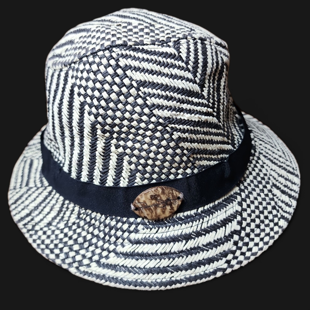PANAMA JACK | Black and Ivory Paper And Straw Woven Fedora Hat | OS